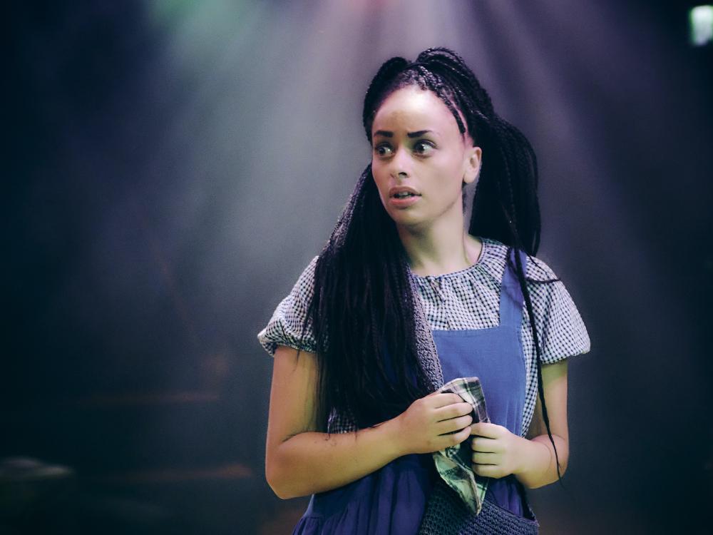 Dorothy is scared in the forest.