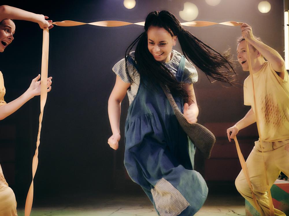 Dorothy follows the mischievous yellow brick road.